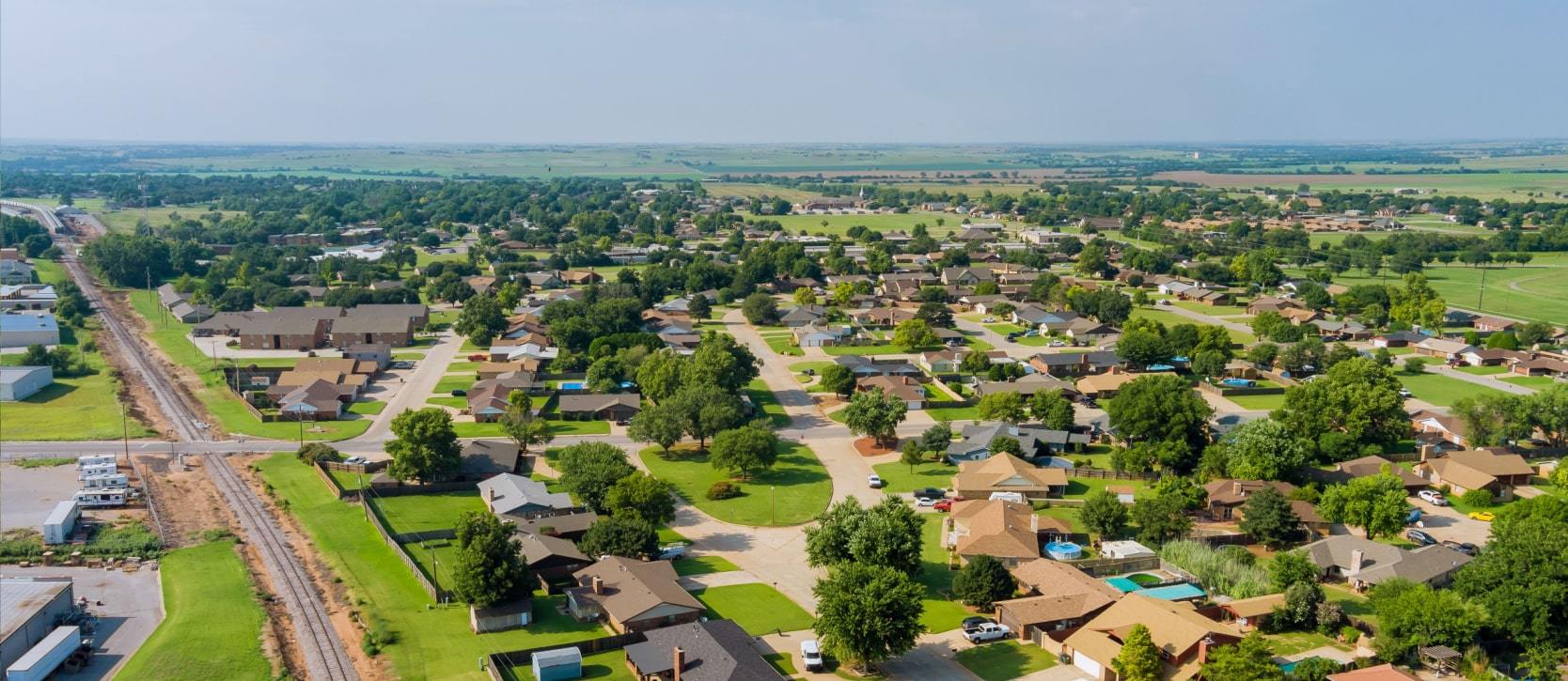 Aerial view of residential suburb in Oklahoma City