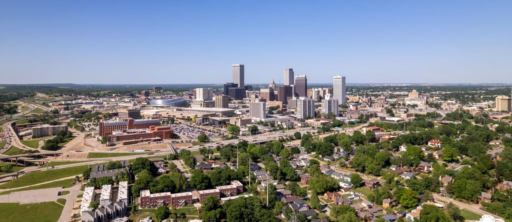 Panoramic view of Oklahoma City and city residential homes